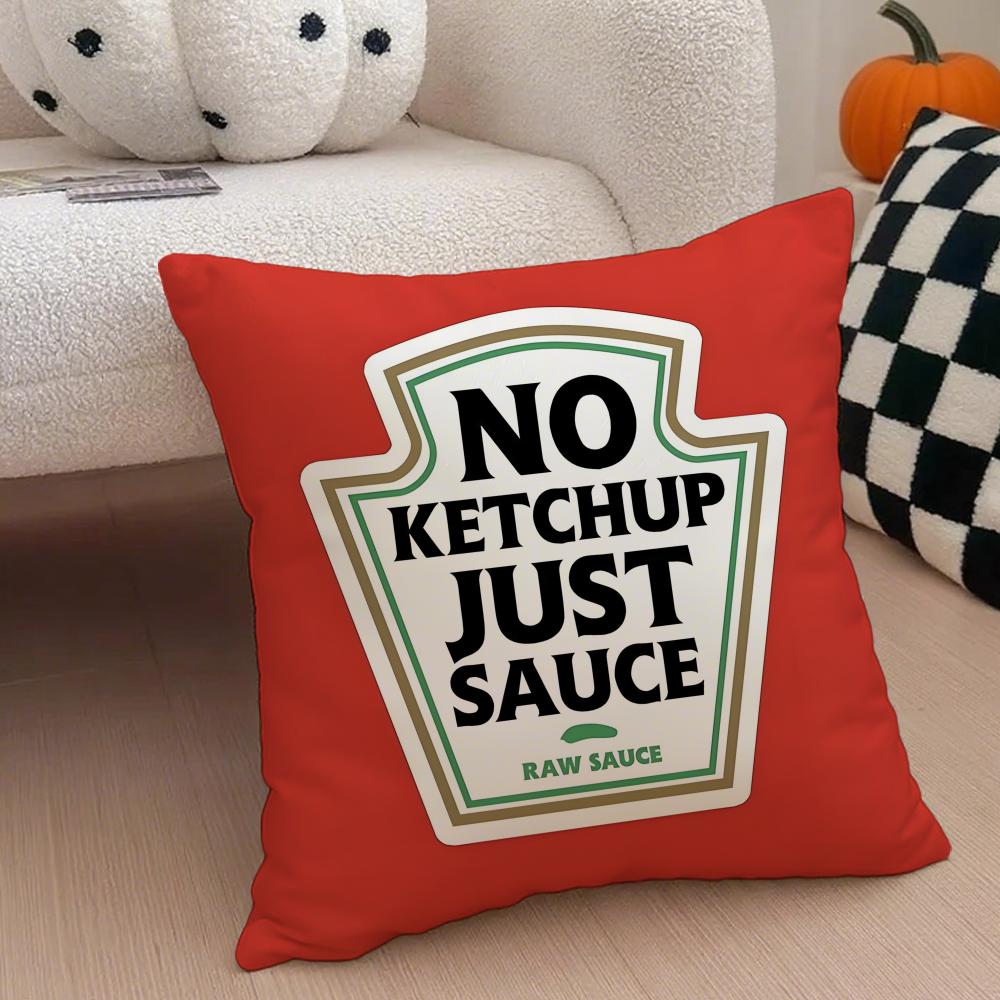 Funny Ketchup Label Cushion Cover Throw Pillow Cover Hidden Button Durable Polyester Chair Cushion