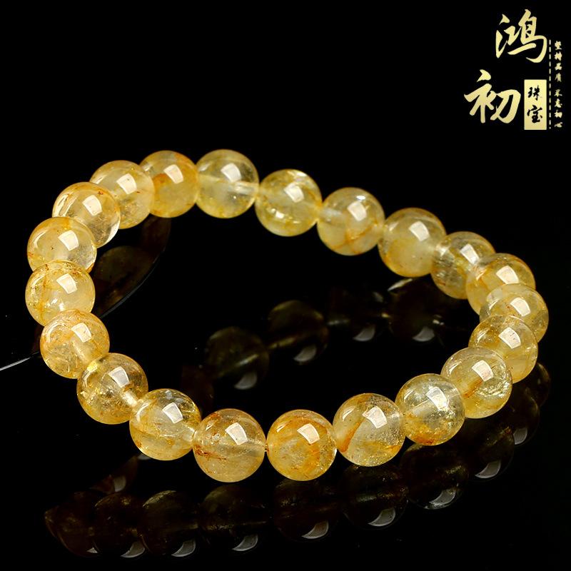 Hongchu Crystal Natural yellow topaz round bead bracelet Yellow Topaz Gemstone Bead Bracelet Straight