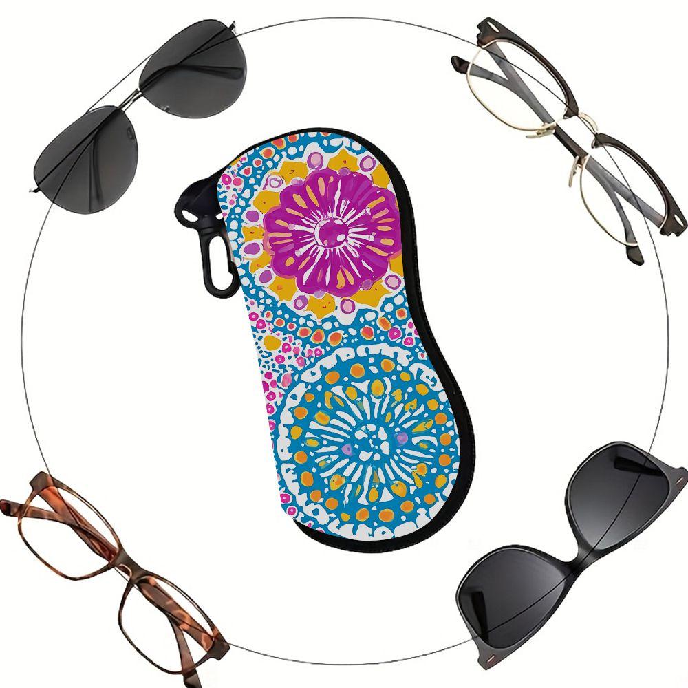 2D-Bohemian Mandala Print Protective Eyewear Holder, Stylish Sunglasses Case, Vibrant Floral Pattern Eyeglasses Pouch, Zipper Travel Storage Accessory