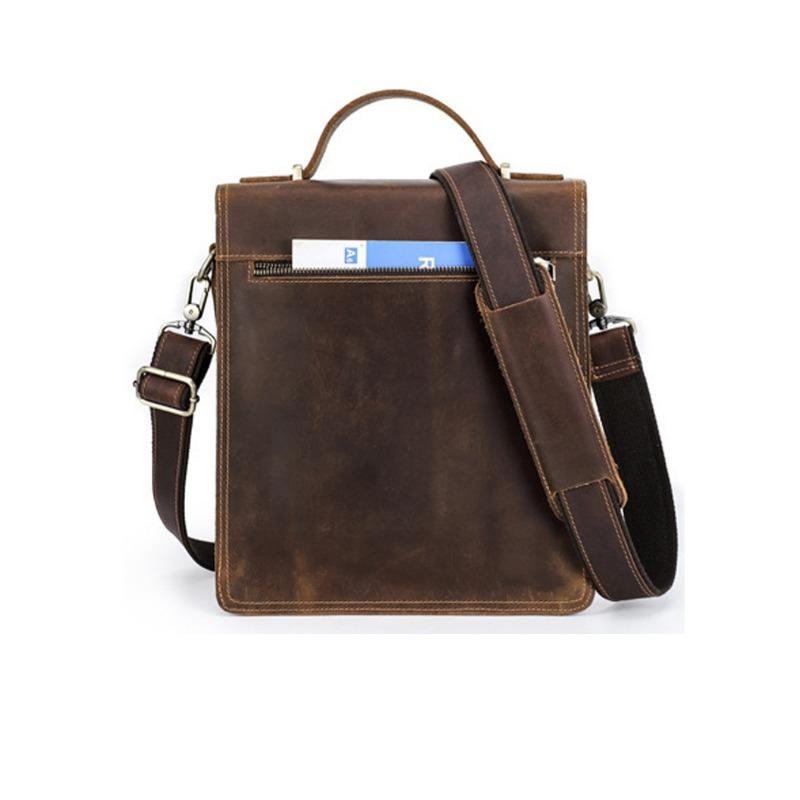 Pánská taška přes rameno z pravé kůže Crazy Horse Módní Pánská Crossbody Head Layer Hovězí kůže Přezka Vertikální kabelka