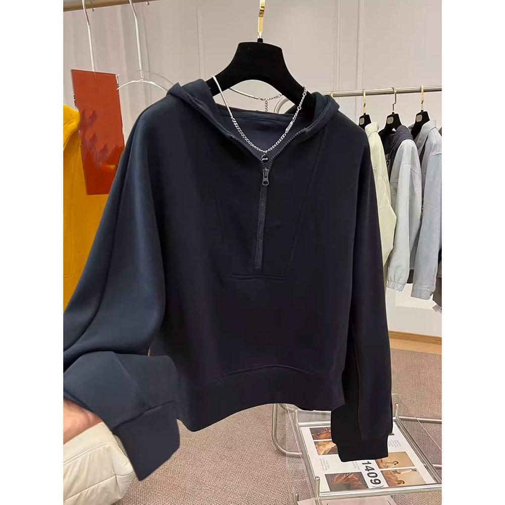 

2026 Autumn/Winter Women s Casual Plus Size Hoodie - Versatile Solid Color Half-Zip Base Layer L темно-синього кольору