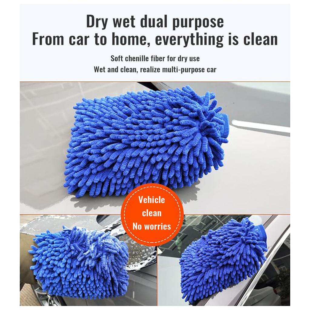 2PC Microfiber Chenille Car Wash Gloves (used for Car Wash and Car Maintenance)