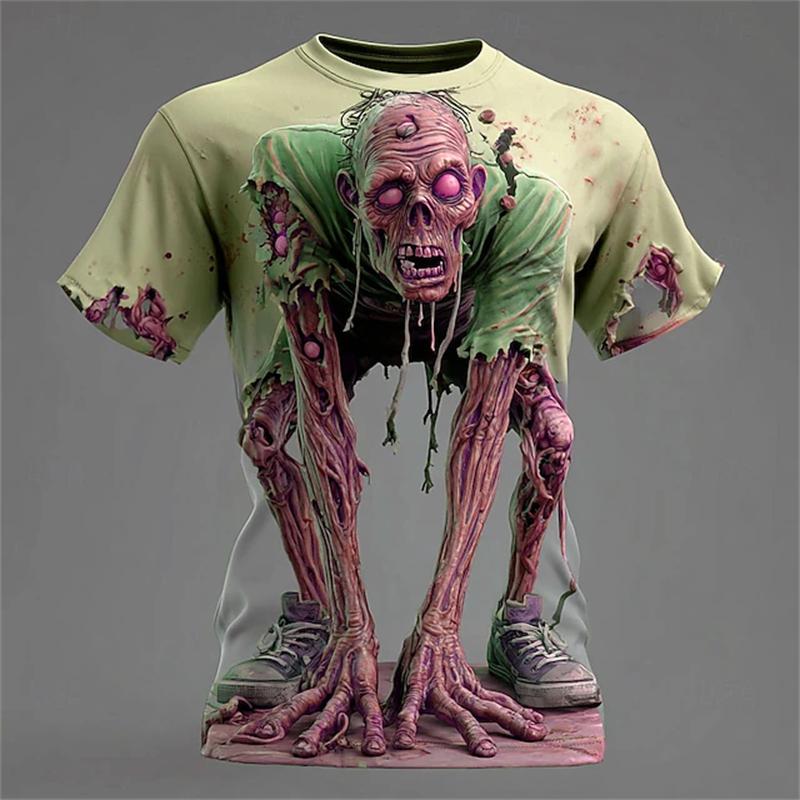 New Halloween Pumpkin Print Men's T Shirt Personality Hip Hop Trend Short Sleeve T-Shirts Y2k Clothes Casual Funny Terror Tops