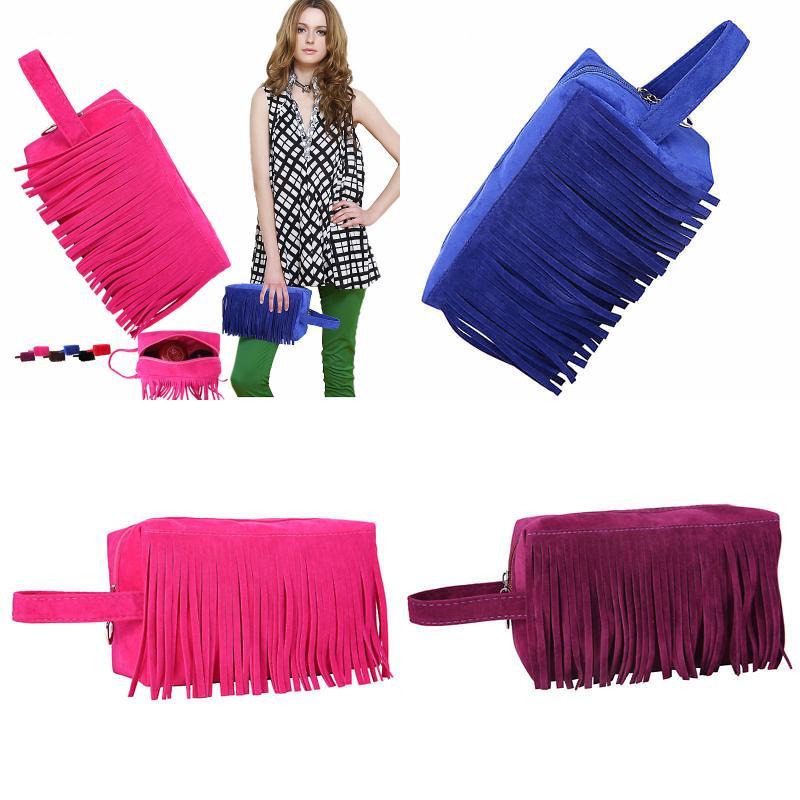 Chic American Bohemian Tassel Bag Faux Suede Vintage Saddle Bag Stylish Shoulder Crossbody