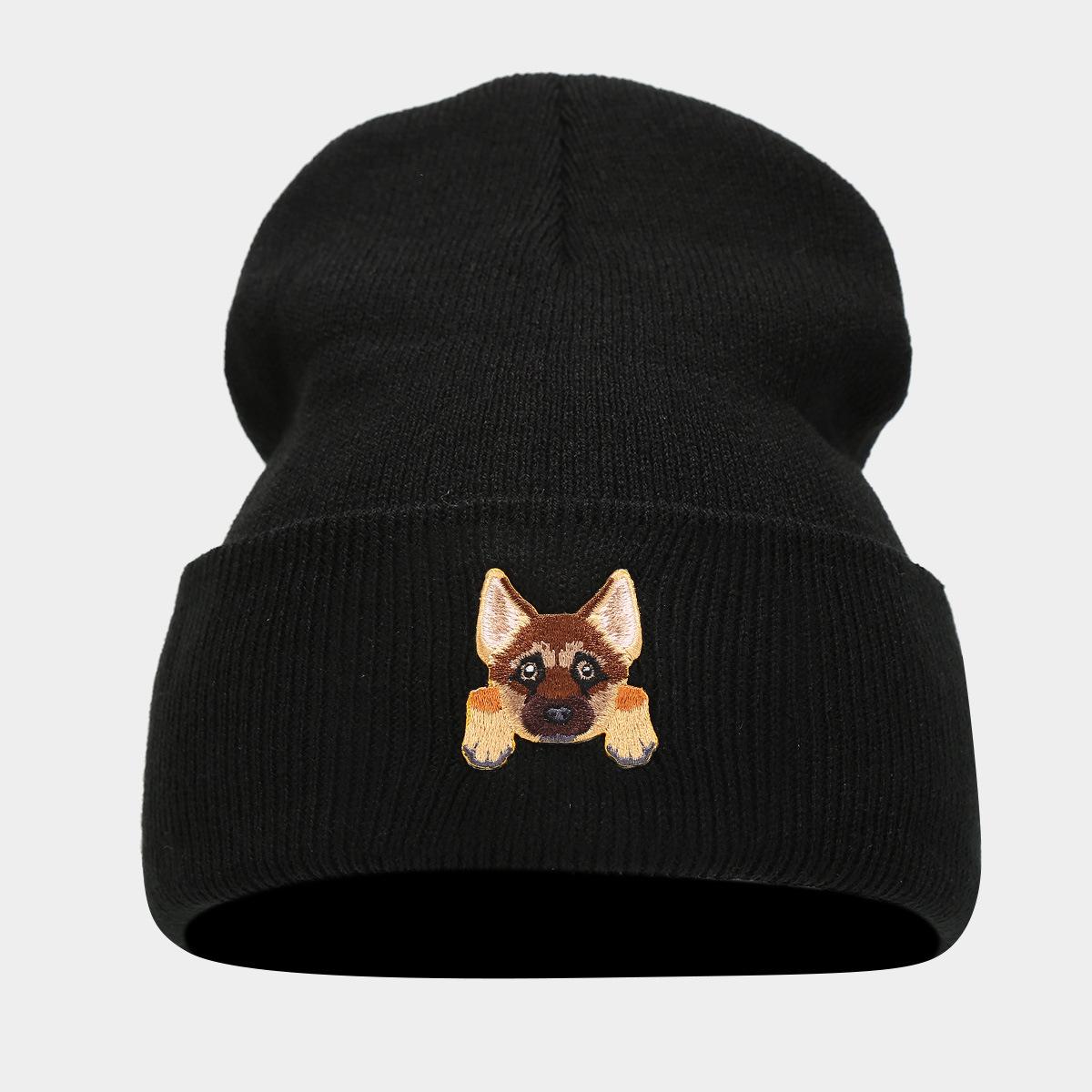 Winter Cute Knit Hats Animals Embroidered Beanie Dog Patches Knitted Beanie Hats for Men Women Custom Logo