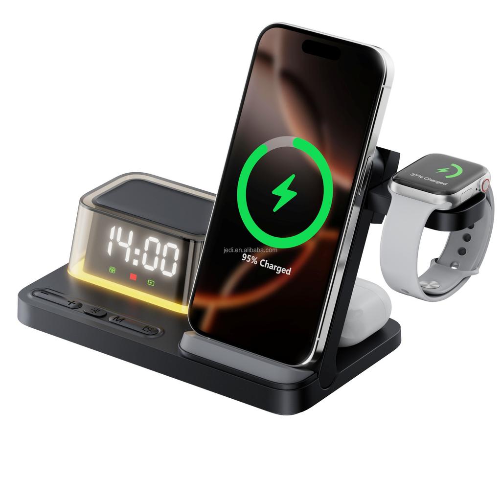 JEDI Folding2026 3 in 1 Wireless Charger Station with Alarm Clock & Ambient Light