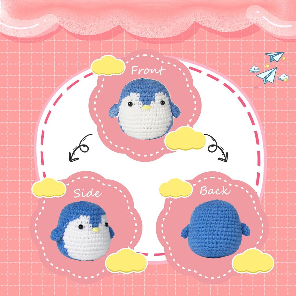 Tefola Crochet Kit, 3-Piece Stuffed Animal Set (Frog, Owl, Penguin), DIY Craft Set for Beginners, with Tutorial (#1)