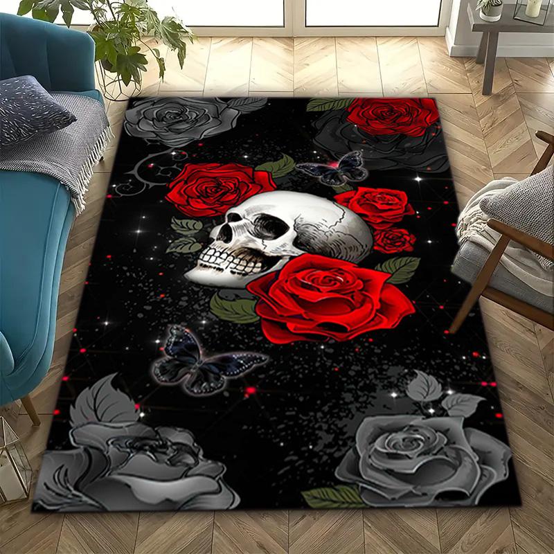 1 STKS Schedel Donker Gotisch Patroon Bedrukte Tapijt Vloerkleed voor Woonkamer Slaapkamer Huis Bank Decoratie, Antislip Vloermat Vloermat
