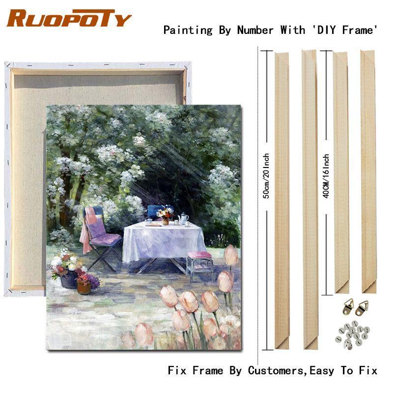 RUOPOTY DIY Frame Oil Painting By Numbers Window Scenery Acrylic On Canvas Wall Art Picture By Numbers Flower For Living Room