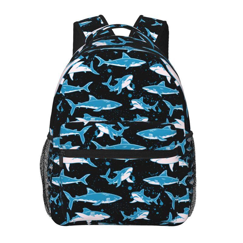 Cute Cartoon Sharks Travel Backpacks for Women Men Boys Girls Student Bookbag Durable Casual Daypack Lightweight Laptop Backpack