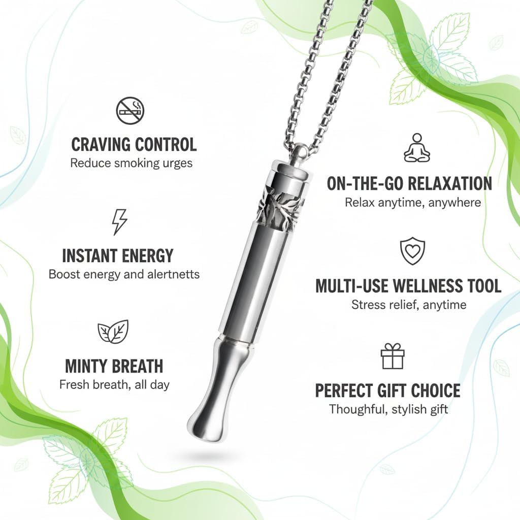 Colier pentru Renunțarea la Fumat cu Capsule de Menta Reîncărcabile Colier de Respirație pentru Alinarea Nervozității și Renunțarea la Fumat,Dispozitiv Natural Pure Breeze pentru Ajutor la Renunțarea la Fumat