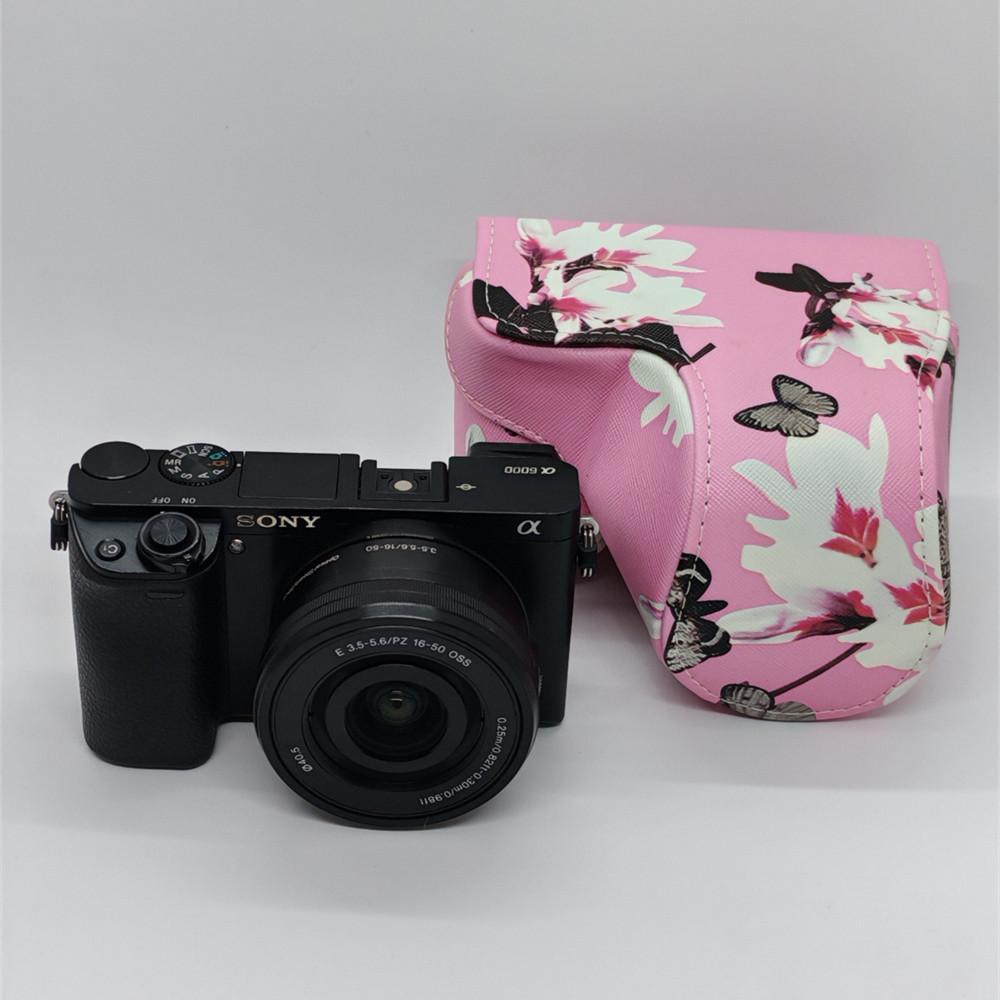 Flower PU Leather Camera Case Bag for Sony A6300 A6400 A6000 A6100 16-50mm Lens Full Body Cover With Strap