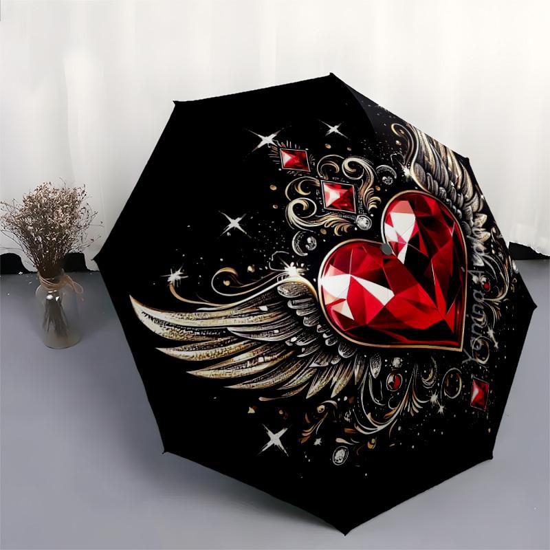 1pc Heart with Wings and Diamonds Umbrella with Plastic Handle,Suitable for All Seasons Home Travel Outdoor UmbrellaDD1371