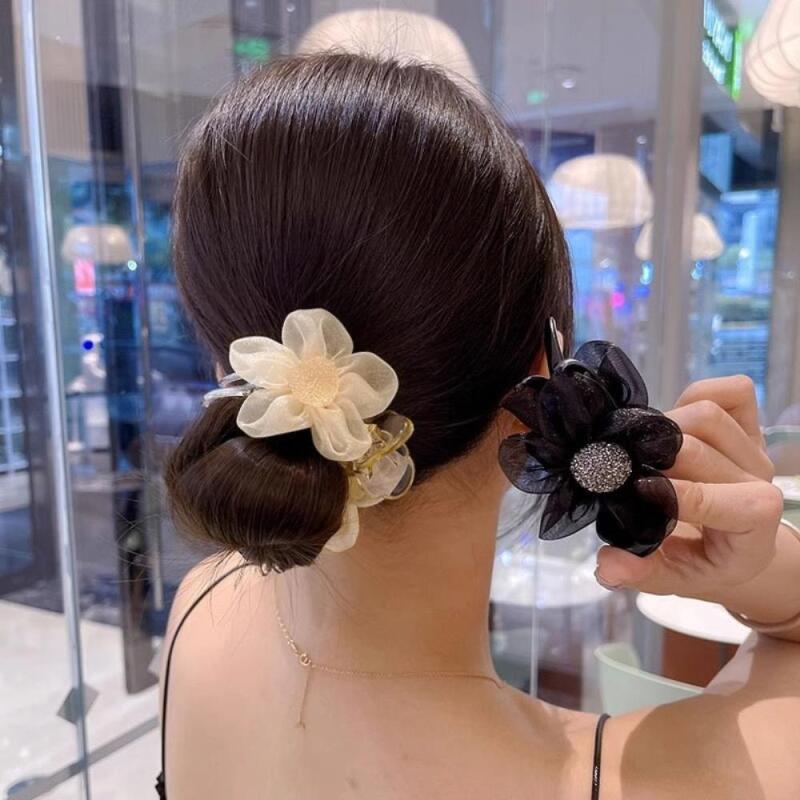 Women s Hair Organza Cubic Floral Hair Clip A33194_Black