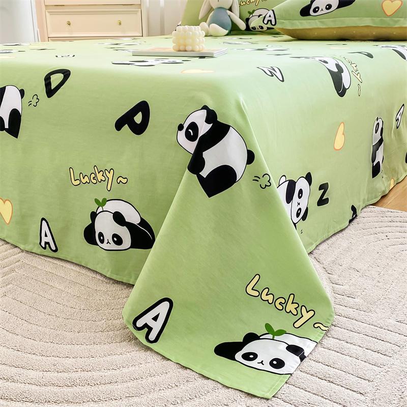 Cute Cartoon Panda Flat Sheet Kawaii Love Heart Bed Sheet Set for Girls Boys Room Decor Cotton Twin Bed Cover with 2 Pillowcase