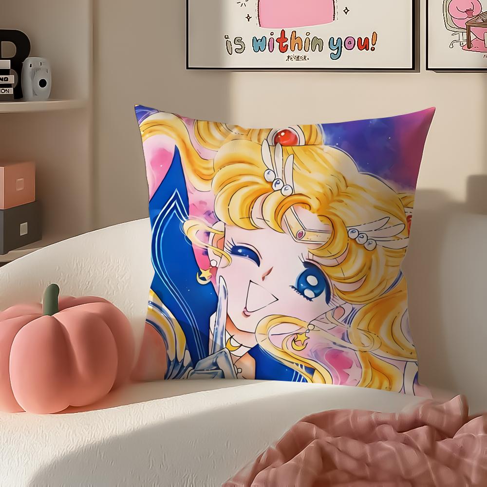 Magical Girly Cute Anime SSailor MMoon Cushion Cover Pillowcase Short Plush Invisible zipper Room Sofa Cushion Cover