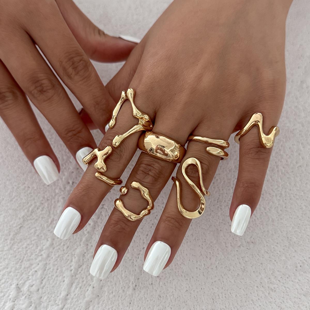 Simple Liquid Metal Glossy Ring, Irregular Geometric Design, Water Drop Hug Ring