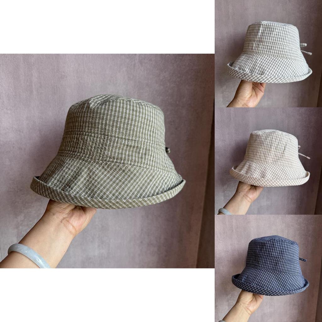 Korean Sweet Cute Blue Check Fisherman Hat For Summer Sun Protection