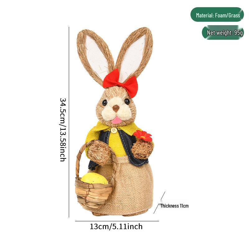 Handmade Easter Grass Rabbit Ornament - Cute Simple Decor for Desktop, Window Displays, and Kindergartens