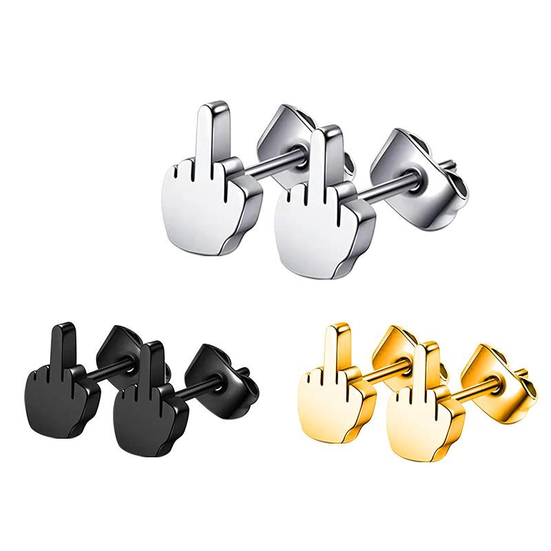 

Middle Finger Earrings Stainless Steel Ear Hoops for Men and Women чорний