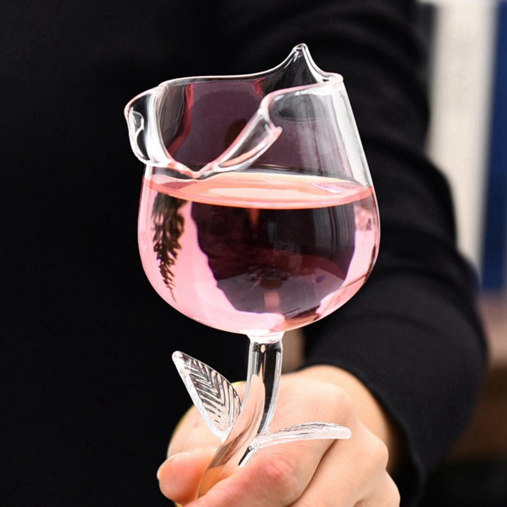 Creative Romantic Rose Wine Glasses Rose Flower Shape Wine Glass Fancy Red Wine Goblet
