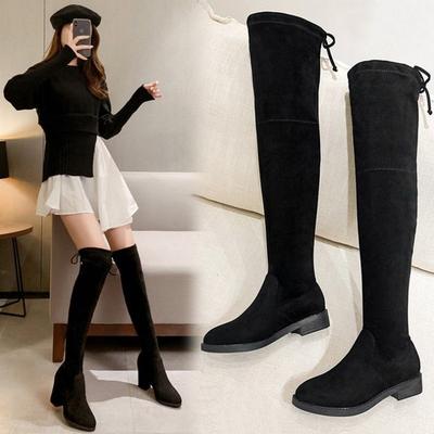 Knee Boots Winter Velvet New Small Elastic Thin Boots Thick Heel Long Boots High Boots Women