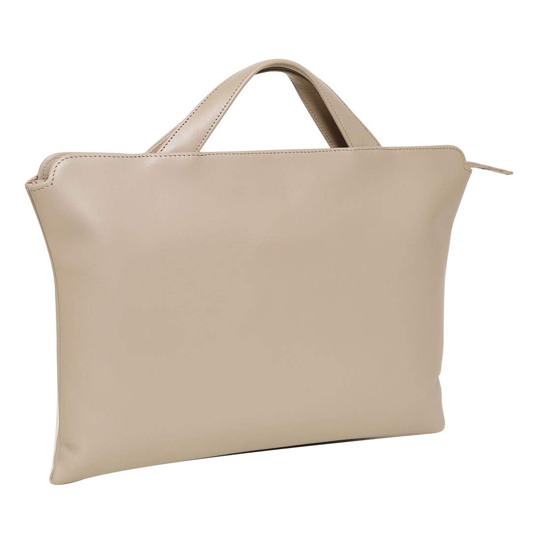 

SA115 Genuine Leather Tote Bag Compatible with A4 Size Thin Gusset Zipper Closure Briefcase Beige [Tryon] бежевий
