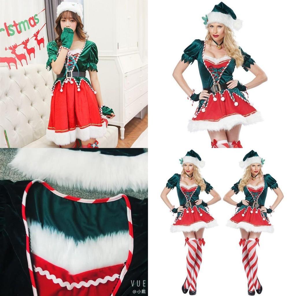 Festive Short Sleeve Santa's Helper Costume With Soft Touch Velvet Material