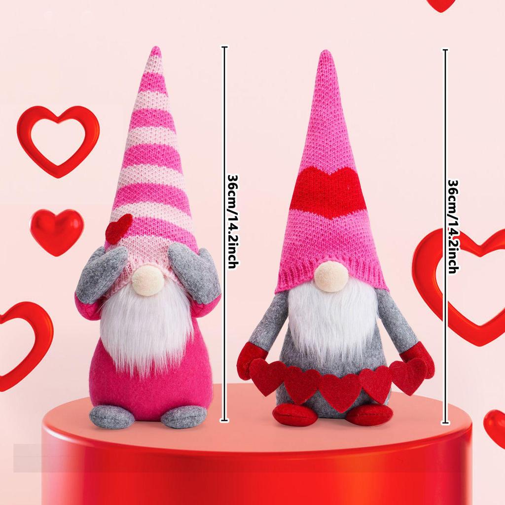 Valentine's Day Pink Gnome with Knitted Hat: Cute Faceless Doll Rudolph Ornament for Creative Desktop Decoration