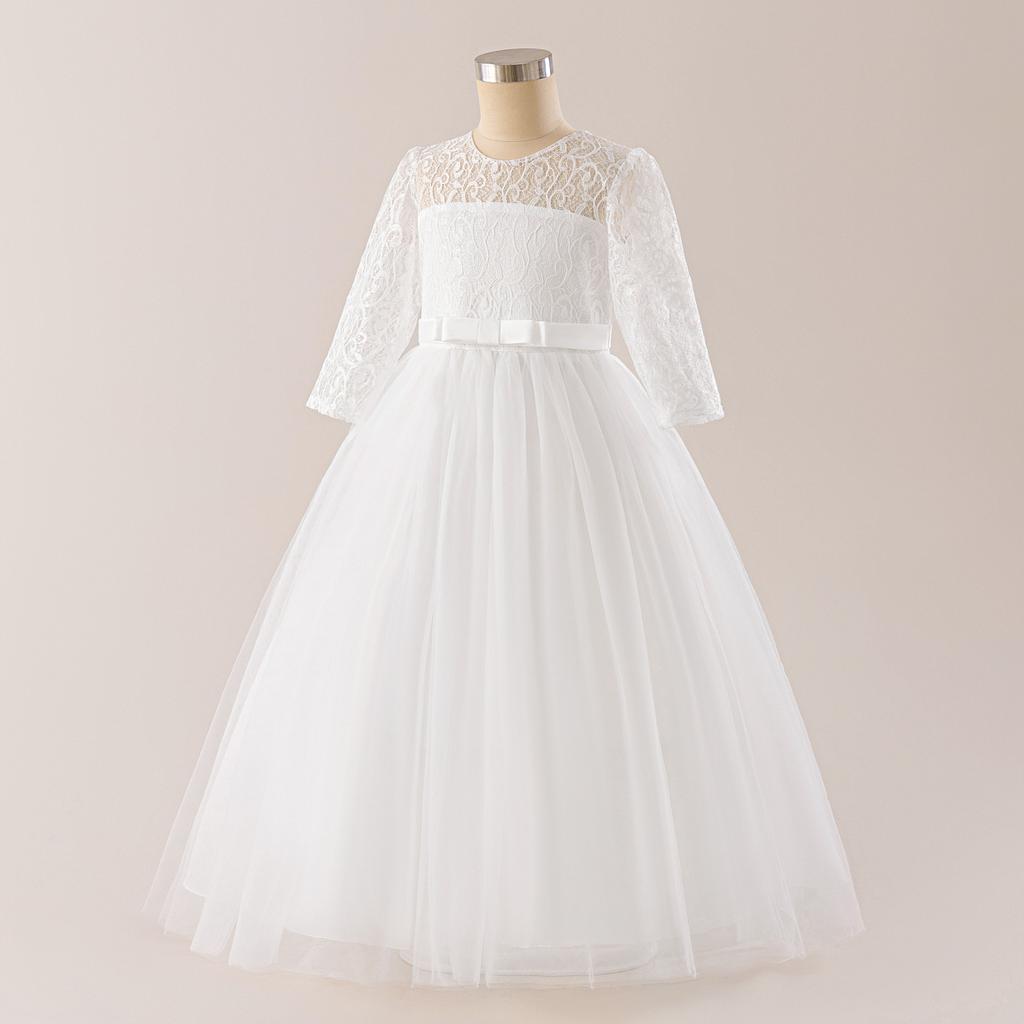 Flower Girl Princess Dress For Weddings Summer Kid Formal Bow Long Gown For School Evening Party Children New Year Cloth D0033S