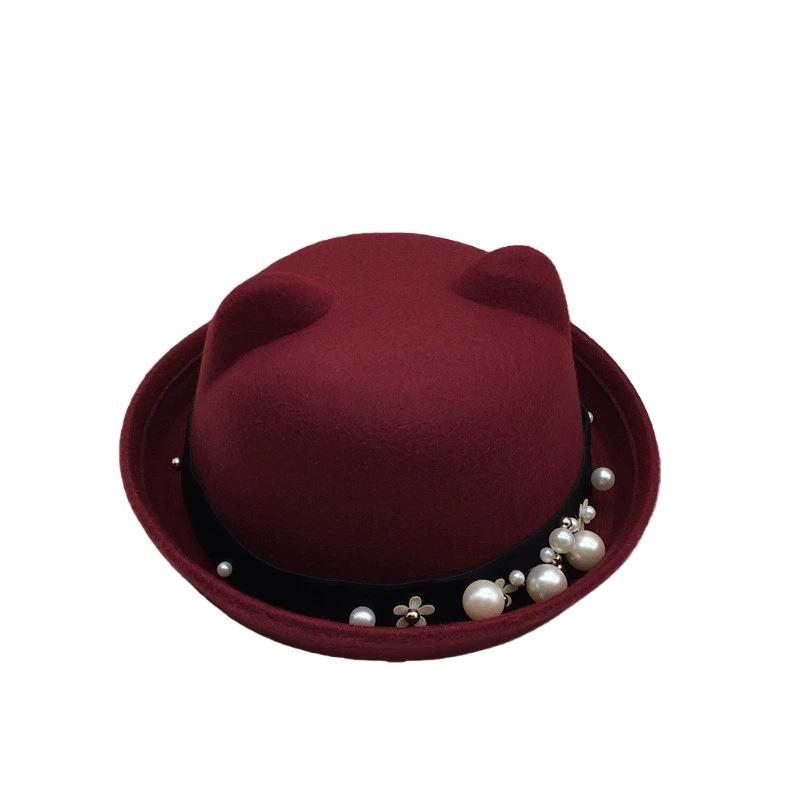 Cappello a cilindro con orecchie da gatto e perle per bambini: Carino Stile Britannico Autunno/Inverno per Ragazzi e Ragazze - Perfetto per Natale e Capodanno