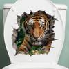 Fierce 3D Breaking Wall Tiger Toilet Stickers, Waterproof Removable Self-Adhesive Bathroom Decals
