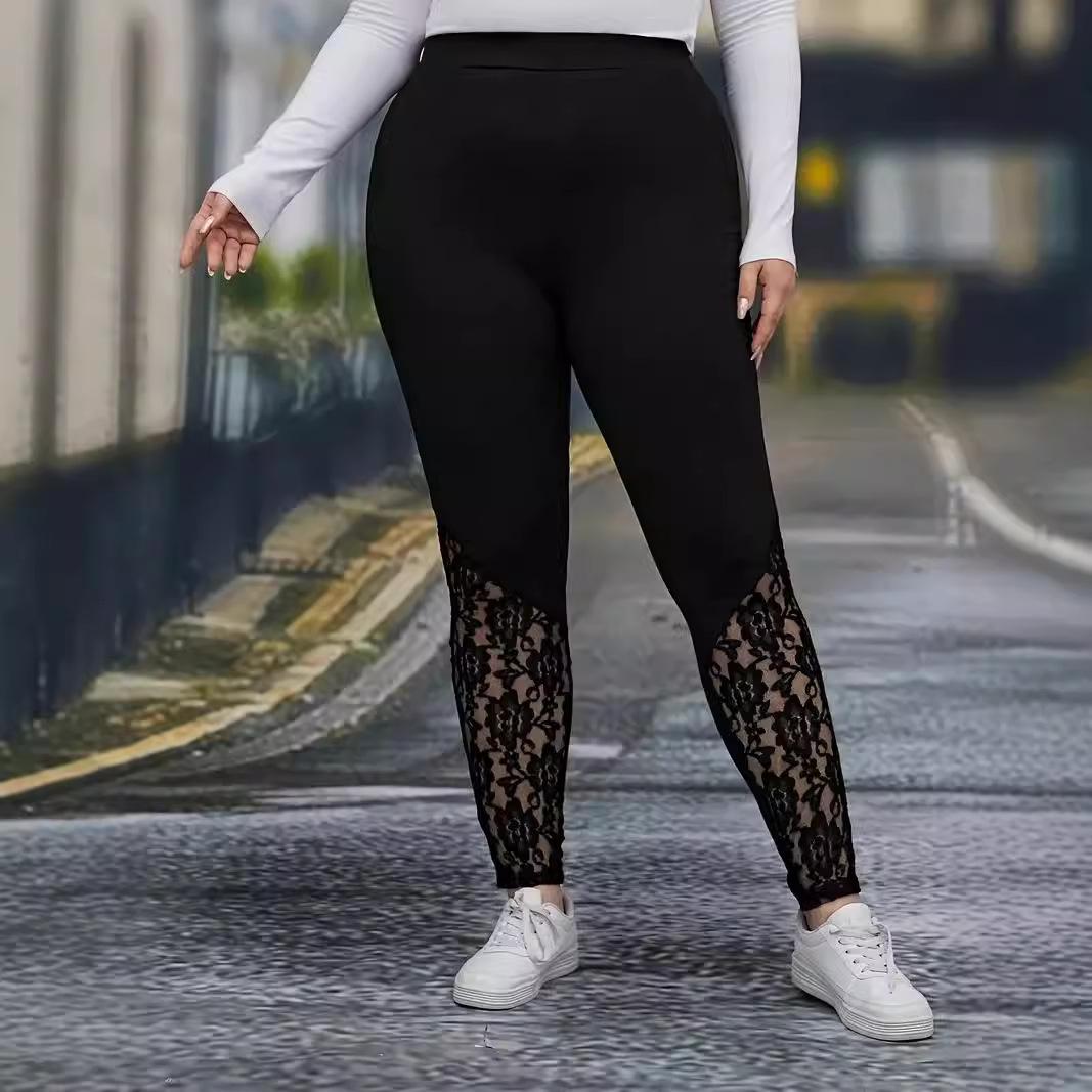 

Женские брюки большого размера с кружевом в стиле пэчворк, обтягивающие повседневные брюки из эластичной ткани 2XL