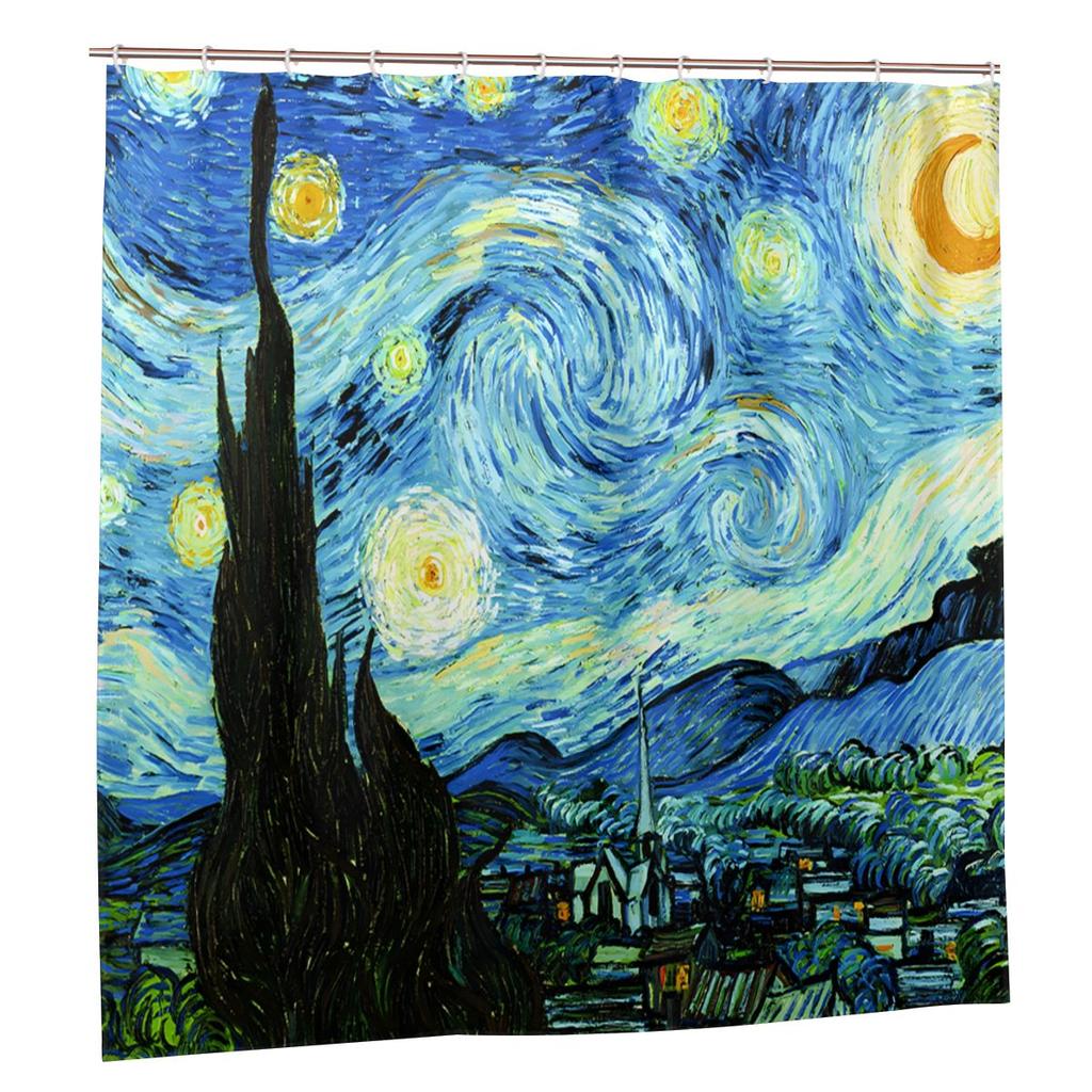 1 Pezzo Tenda da Doccia Artistica Ispirata a Van Gogh - Perfetta Per la Decorazione del Bagno - Include 12 Ganci