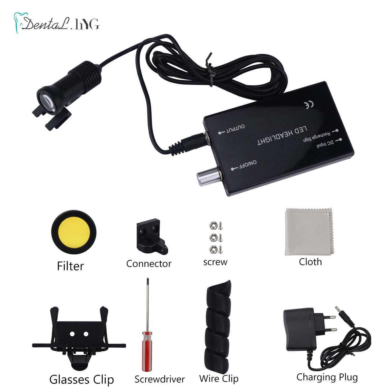 Dental Headlight Headlamp 5W Yellow Filter for Loupes Lab Medical Magnifier Magnification Binocular 5W With Battery EU