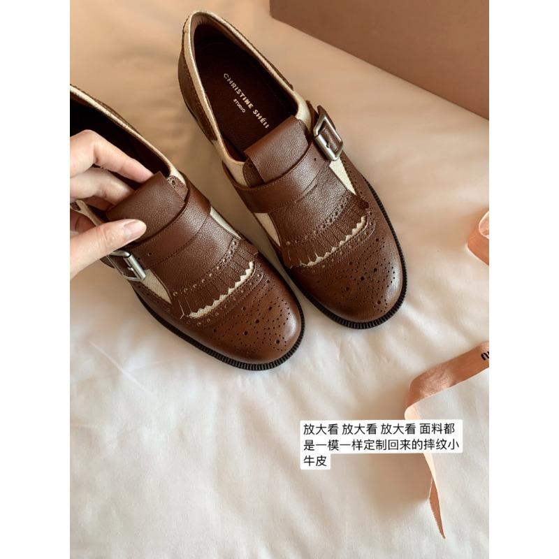 

Sheepskin leather retro thick-soled tassel carved brock shoes lazy small leather shoes female British 40