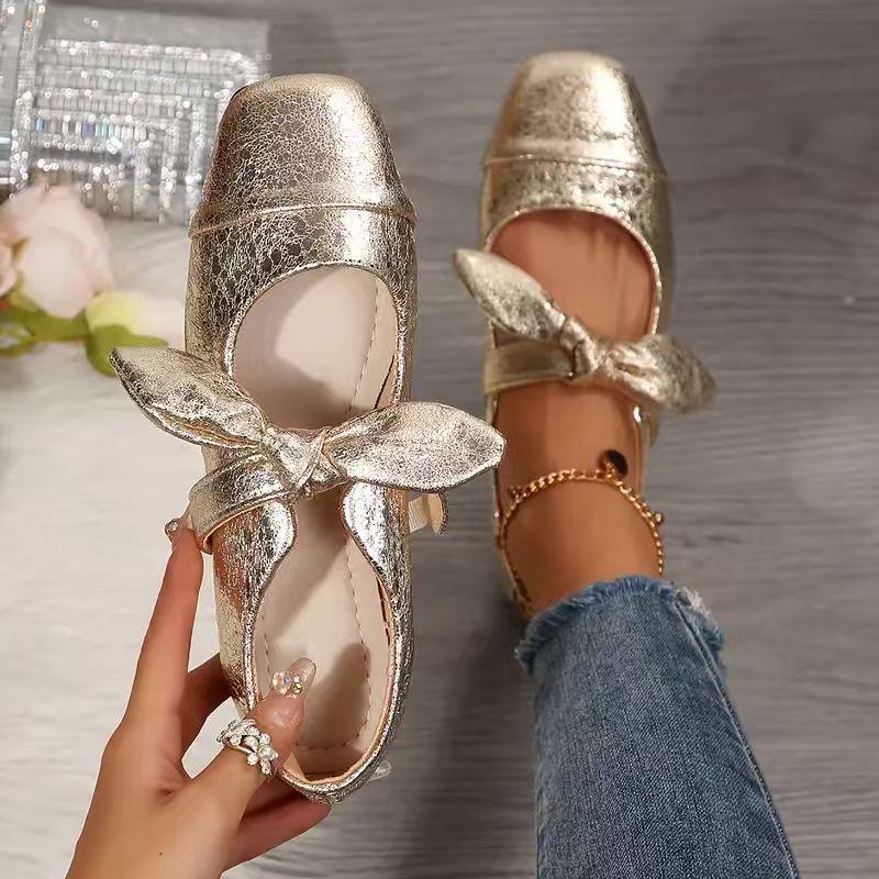 Damen Bow Flats in weiter Weite, Color Blocking Mary Janes Slipper, Tweed-Stil Casual Loafer für Damen