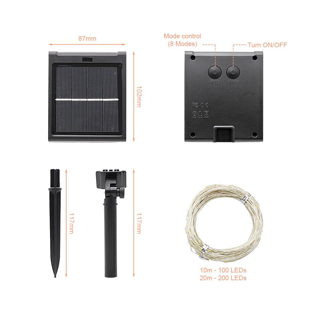 Outdoor Solar Fairy Lights With Remote 10M 20M LED Solar Powered String Light 7 Modes Waterproof for Garden Patio Yard Trees Christmas Wedding Party