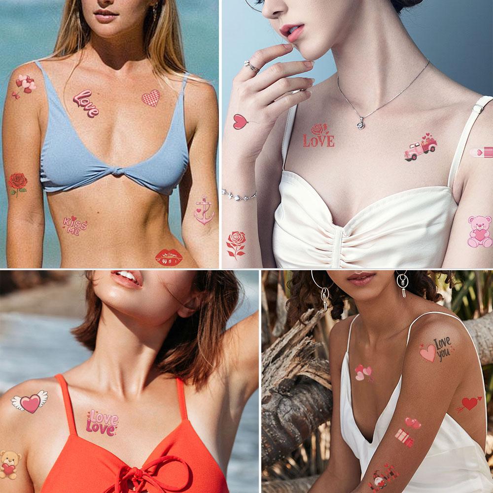 10 Blätter Rosa Valentinstag Tattoo-Aufkleber für Gesicht, Arm und Körper, temporäre wasserdichte dekorative Tattoo-Aufkleber, kreative Geschenke