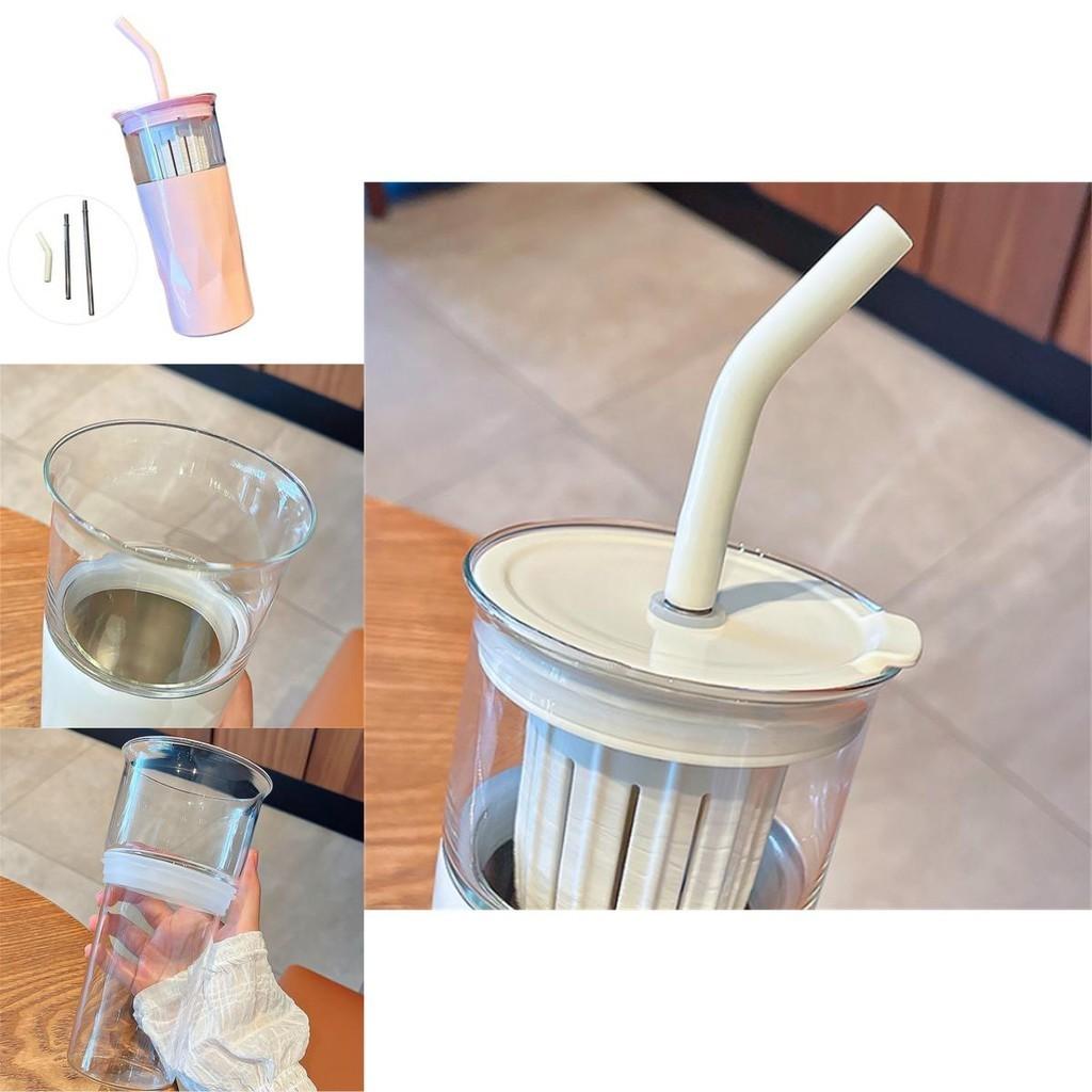 Stylish Glass Cup With Straw And Large Capacity Ideal For Students Summer And Tea Lovers