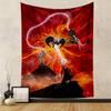 A fiery battle scene with a demon-like creature and a wizard on a cliff. Patterned tapestry for bedroom and living room home decor
