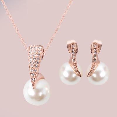 1 ensemble de boucles d'oreilles Anti-allergie pour femmes, strass brillants, Imitation de perles, ensemble de collier, cadeau