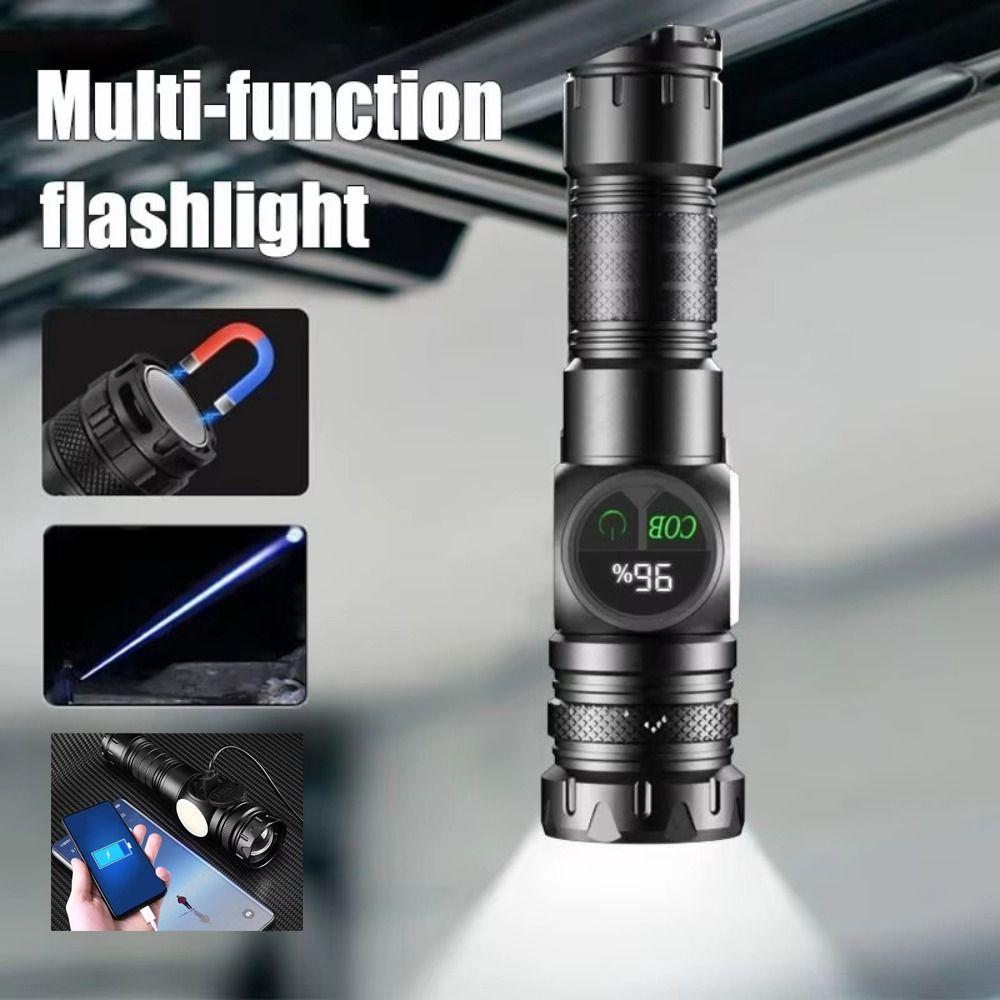 White Laser LED Flashlight Zoom function COB Side Light USB Rechargeable Torch Tail Magnet With Display Long Range Lamp