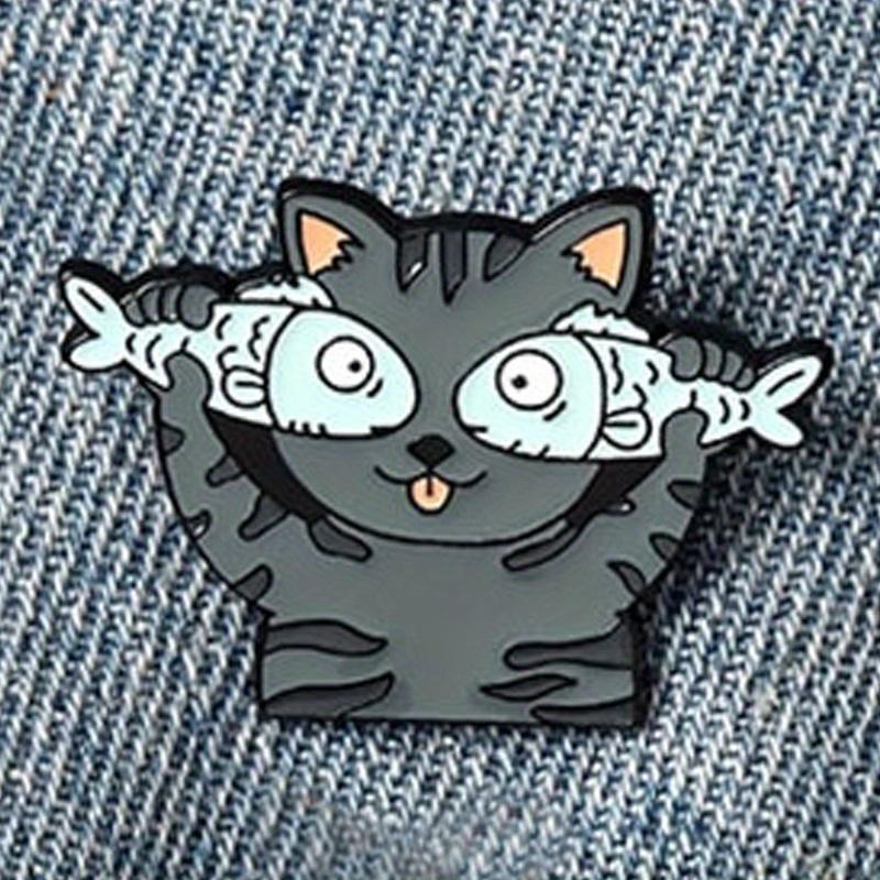 In The Eyes of A Cat There Are Only Fish Funny Brooch Pin Cute Cat Button Collar Pins Badge