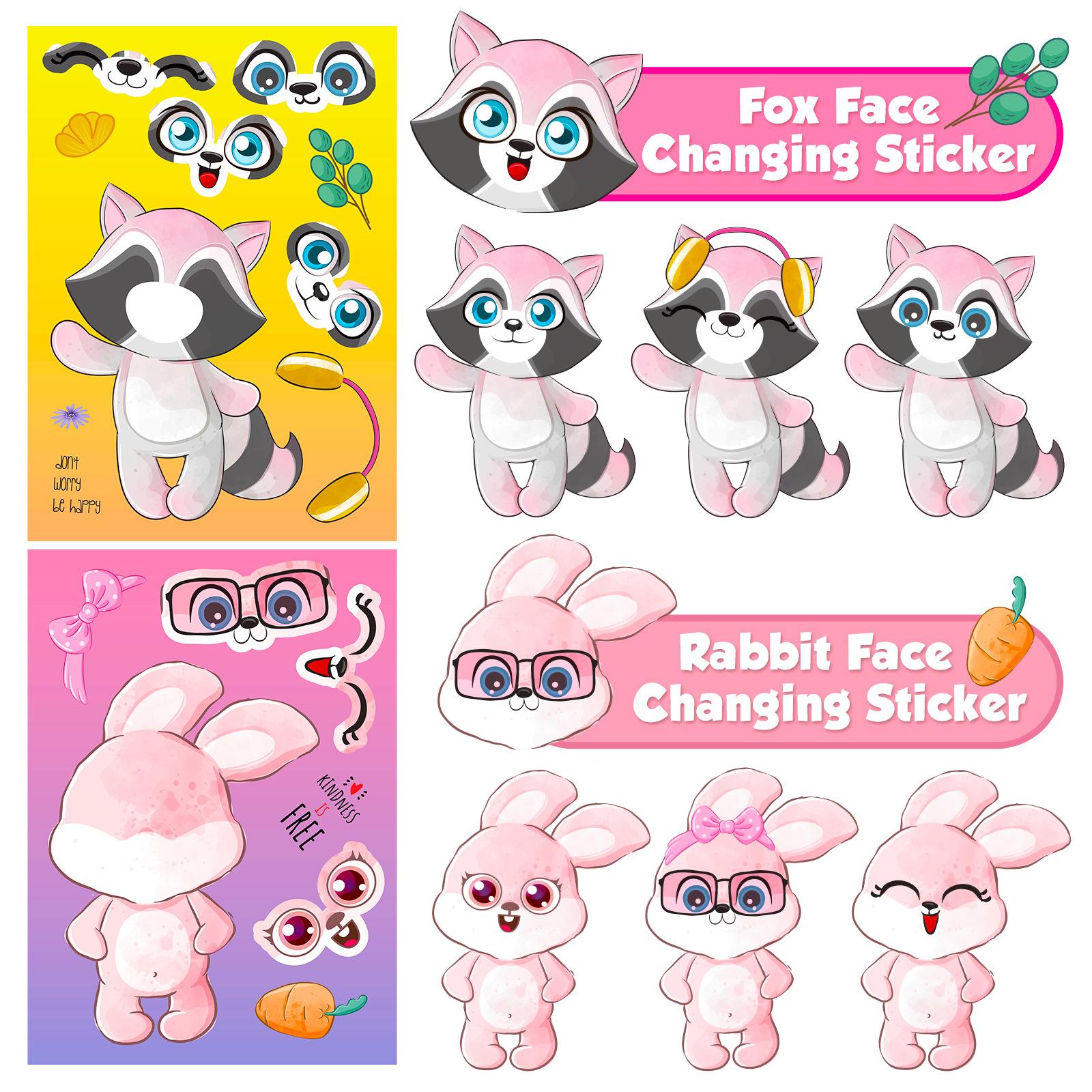 

6 картинок/упаковка маленьких животных с постоянно меняющимися чертами лица, пазлы и наклейки с меняющимися лицами можно многократно перемещать на наклейки