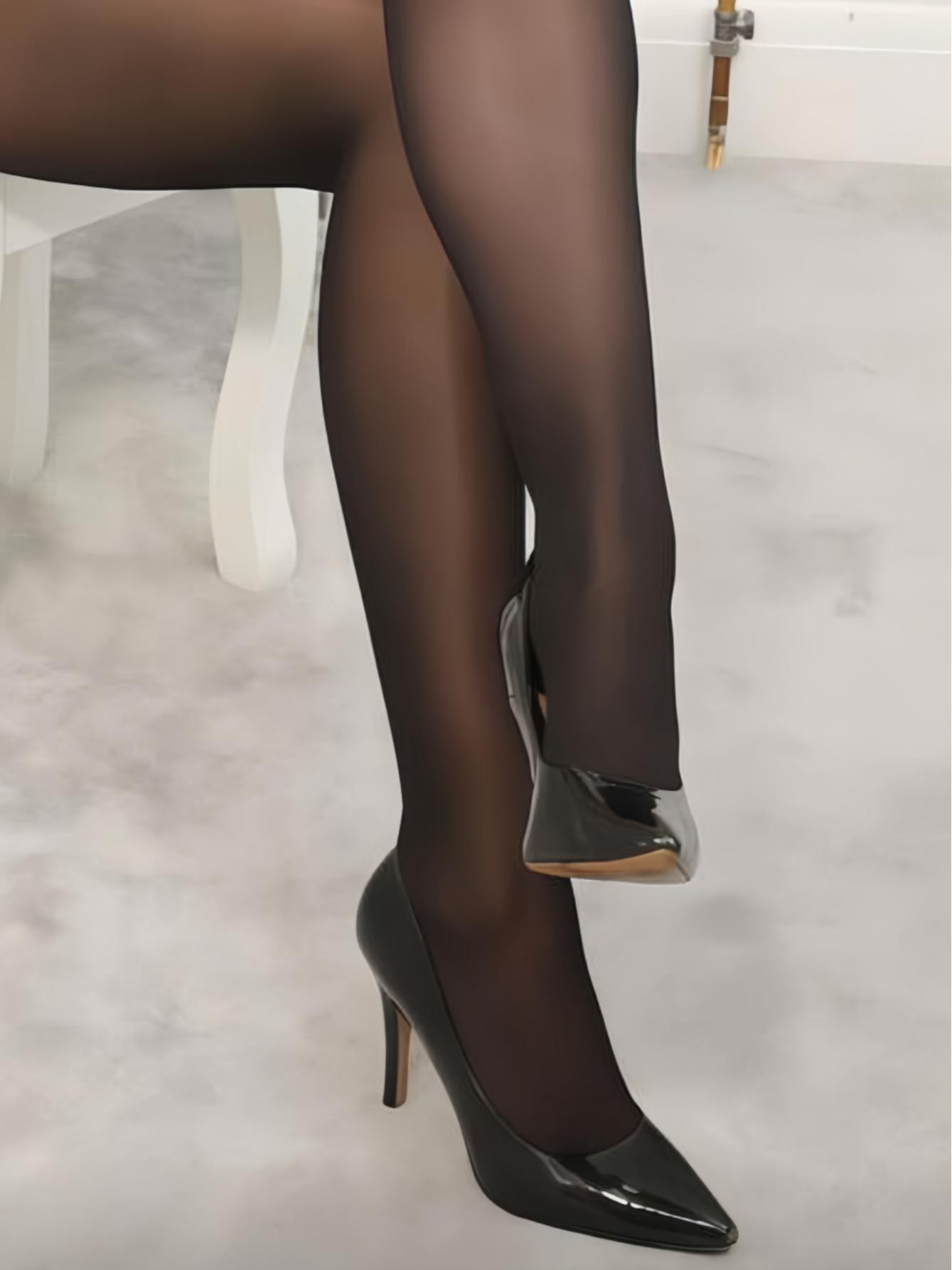 

Women S Black Opaque Tights High Stretch Semi-Sheer Pantyhose Soft Footed Leggings For Daily Dressy Outfits S