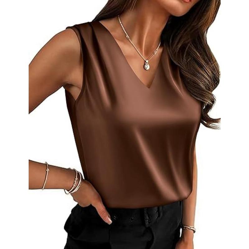 BITCED Women's Fashion Casual Solid Color Print Sleeveless V Neck Blouses & Shirts
