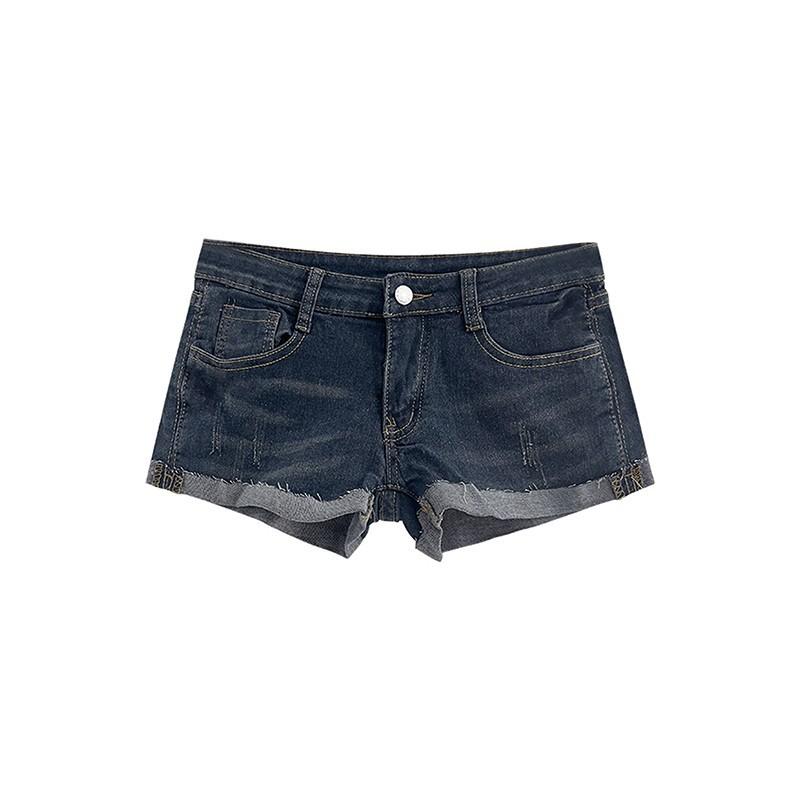 Spring Plus-size Women's Denim Shorts, Ultra-low-waisted, Navel-revealing, Stretchy, Slim-fit, Hip-hugging, Y2K-style Rolled Hem Hot Pants