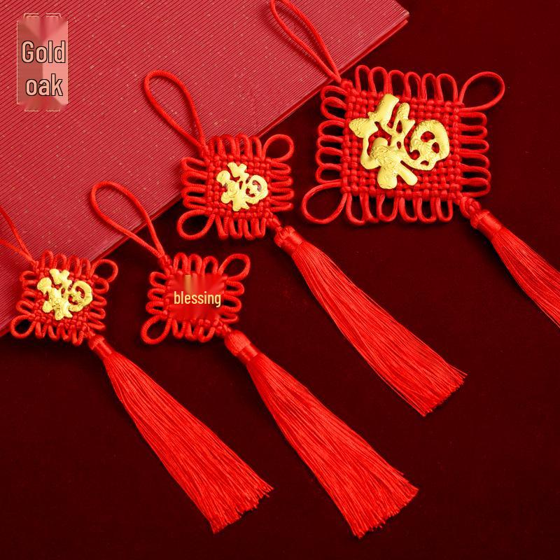 Kleiner chinesischer Knotenanhänger mit Fu-Zeichen - Rote Quastenverzierung für Wohnzimmer, Hochzeit oder Eingangstür