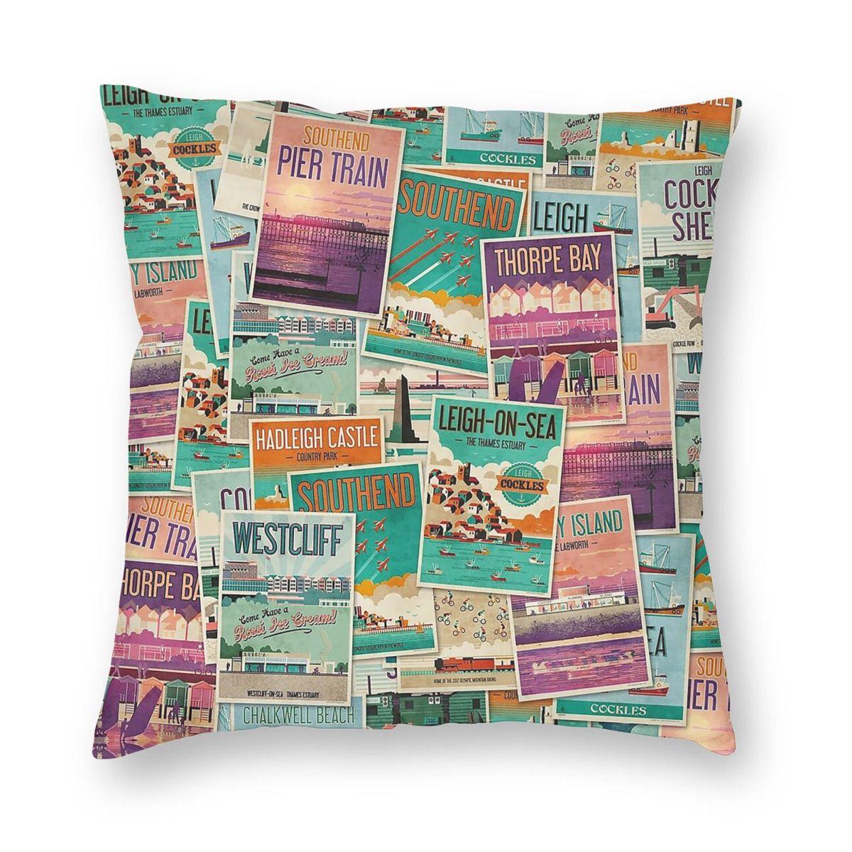 Southend-On-Sea Essex Uk Pillowcase Polyester Linen Velvet Printed Zip Decor Room Cushion Case 45X45 Peach skin 18*18(CM)-1Pcs
